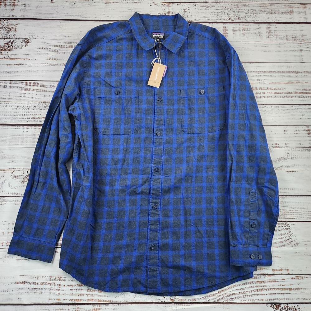 Patagonia Pima Cotton Shirt Mens XXL Blue Plaid Long Sleeve NWT 53838
